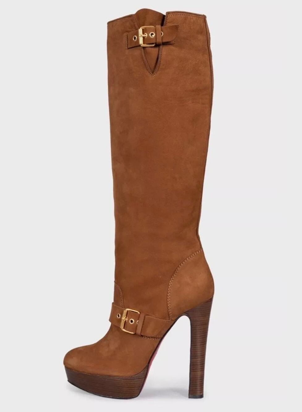 Christian Louboutin Brown Suede Boots with Gold Buckles Sz.39.5